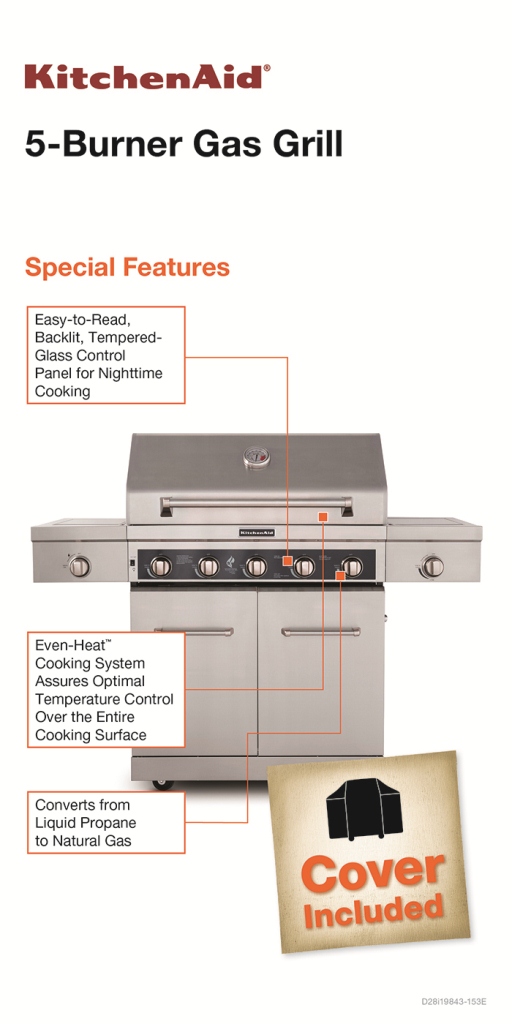 KitchenAid 5Burner Propane Gas Grill in Stainless Steel with Sear and